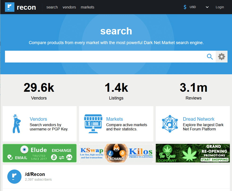 Recon deep web search engine