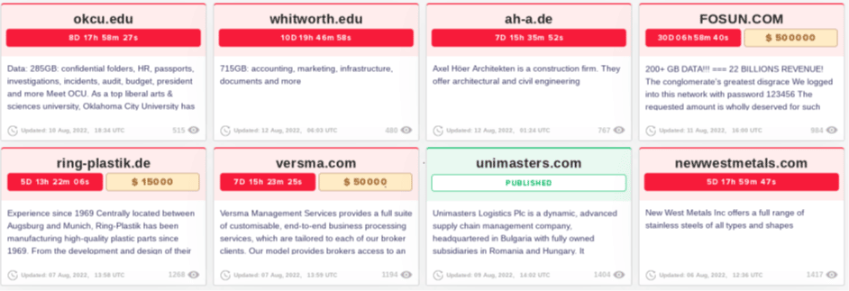 affected organizations from Lockbit