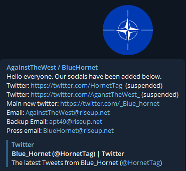 Figure 6: BlueHornet's Twitter account