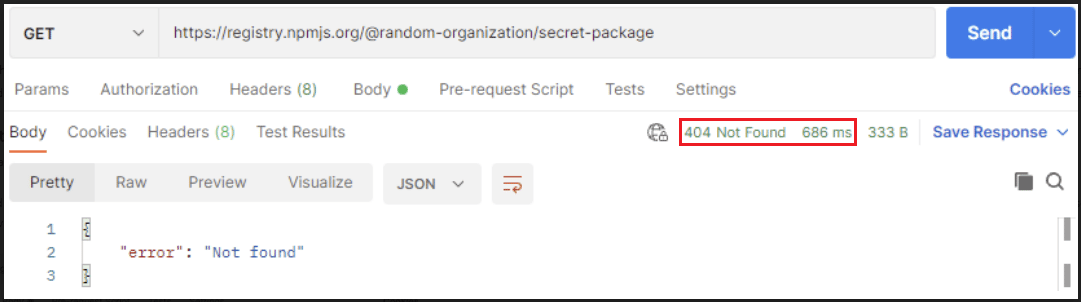 Figure 1:404 Not Found: No response to an API request on npm