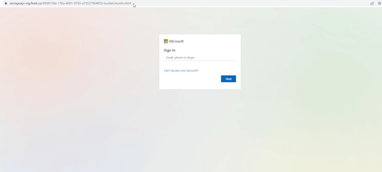 Figure 2: Phishing Page Imitating Microsoft Home Page