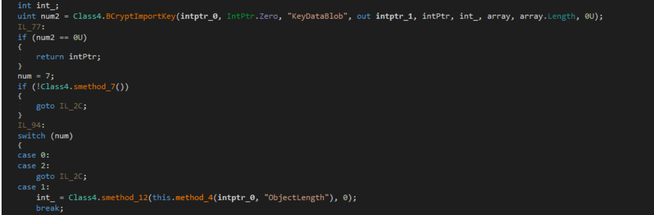 Used BCryptImportKey API for redline stealer malware