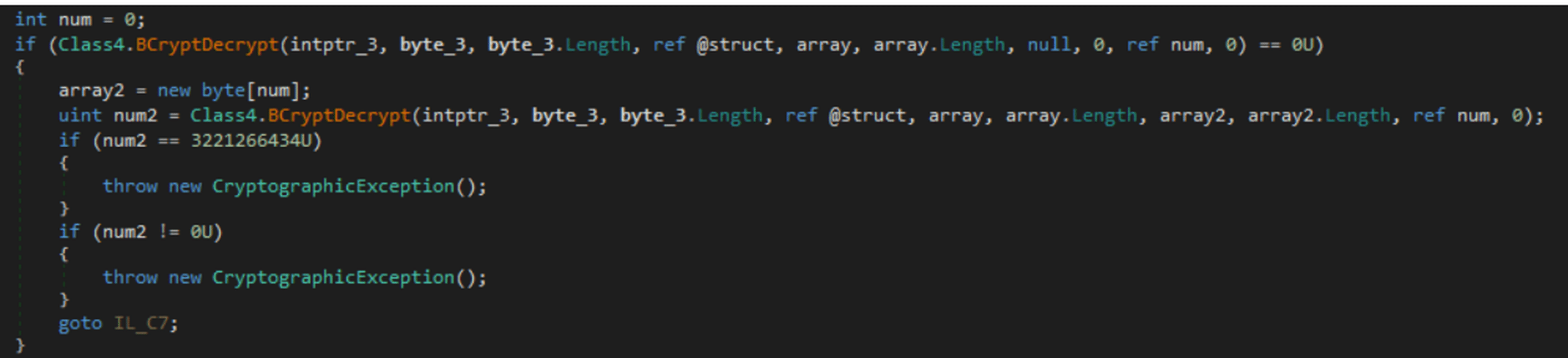 Used BCryptDecrypt API for redline stealer malware