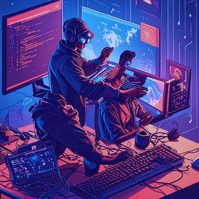 Advanced cybersecurity team monitoring digital threats on multiple screens.