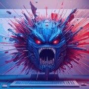 Illustration of a digital threat symbolizing cybercrime as a service emerging from a computer