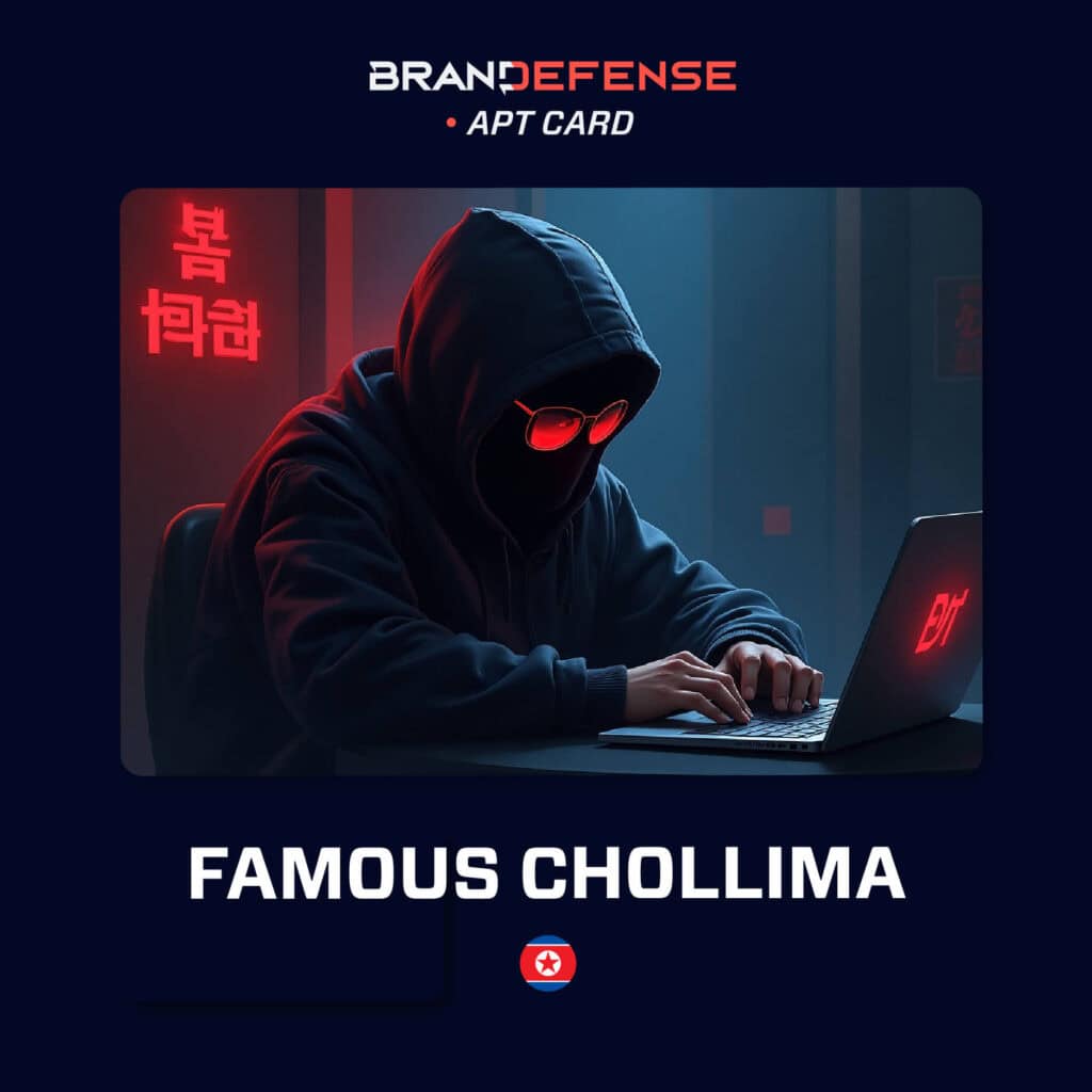 Illustration of a hooded cyber actor representing APT37 (Famous Chollima) working on a laptop with DPRK-themed neon lighting.