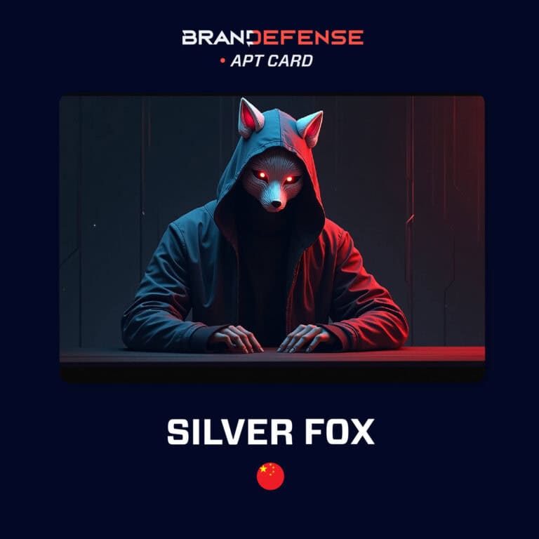 Illustration of SilverFox APT cyber threat actor with fox mask and red glowing eyes