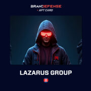 Illustration of Lazarus Group hacker wearing a hood and red cyber glasses representing North Korea–linked cyber threat actor
