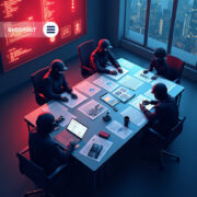Cybersecurity experts analyzing supply chain attack tactics in a war room