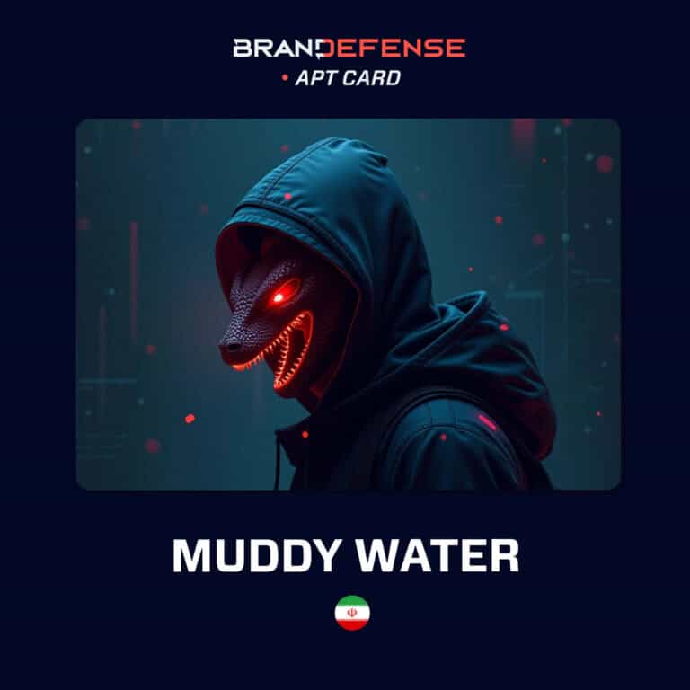 Illustration of Muddy Water APT attacker wearing a hooded jacket with a stylized reptile mask, representing Iran-linked threat activity.