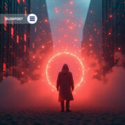 Hacker standing before a glowing red digital portal symbolizing APT33’s 2025 cloud-centric cyber operations