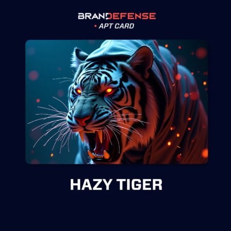 Stylized tiger with glowing eyes in a hoodie representing the Hazy Tiger APT group targeting South Asia.