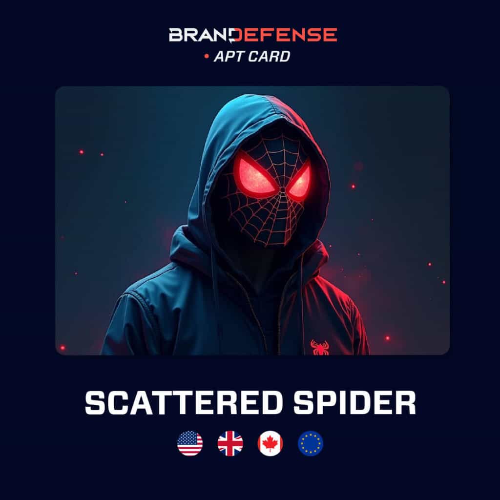 Illustration of Scattered Spider APT actor wearing a dark hoodie and glowing mask, representing the English-speaking cybercriminal group UNC3944/Octo Tempest.