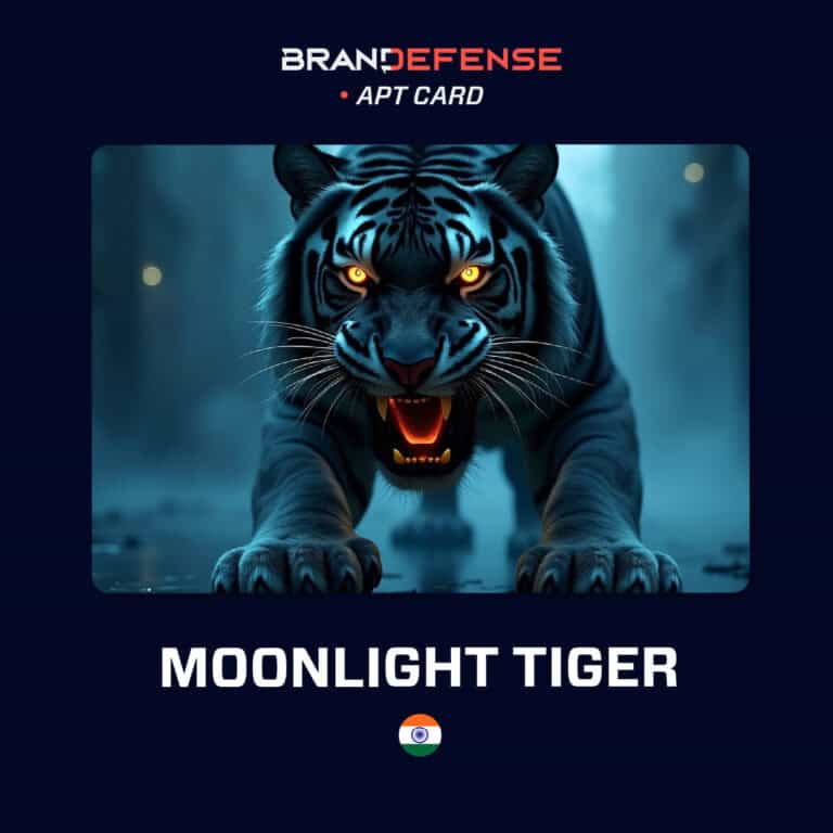 Illustration of Moonlight Tiger APT as a blue-black tiger symbolizing a stealthy India-linked cyber-espionage group.
