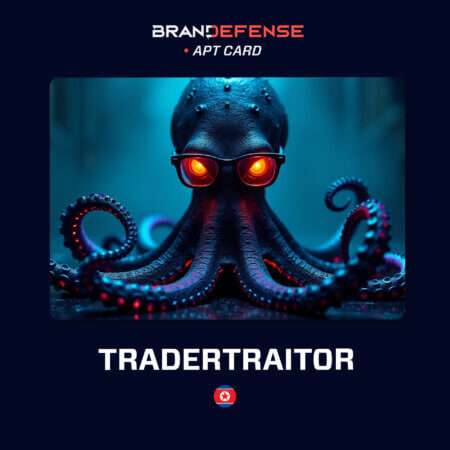 Blog 1 Illustration of an octopus with glowing red eyes and glasses representing the TraderTraitor APT group, a North Korea–linked Lazarus subgroup targeting crypto and blockchain companies.
