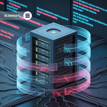 3D server illustration wrapped with digital data streams representing MCP server security risks and protocol-level attack vectors.