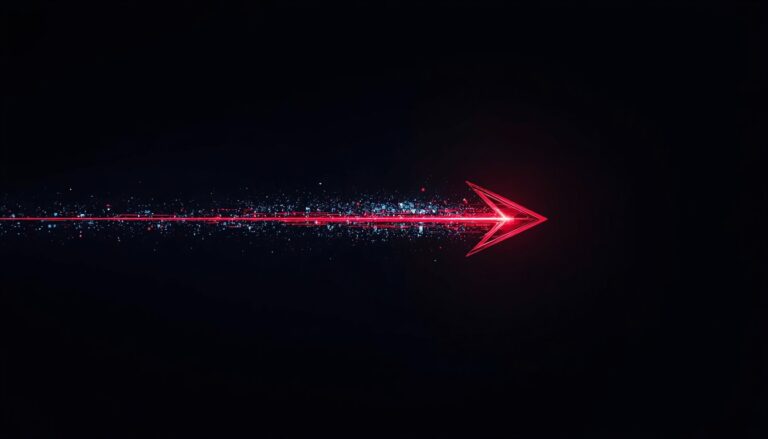 Dynamic digital arrow with glowing trail symbolizing cybersecurity and brand protection.