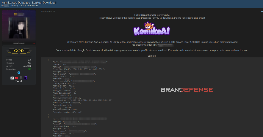 1 Million User Records Exposed: A Deep Dive into the Komiko AI App Data Breach 1 brandefense.io 1 million user records exposed a deep dive into the komiko ai app data breach image Brandefense
