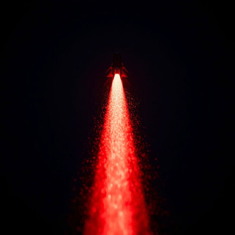 Red laser beam shooting into dark space, symbolizing cybersecurity threats.