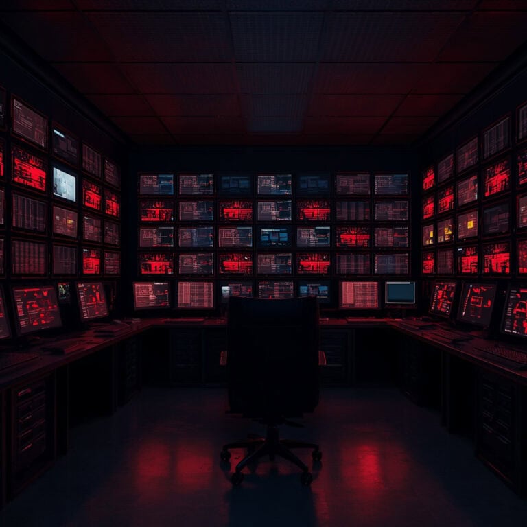 Security operations center monitoring wall representing ransomware fragmentation across the threat landscape