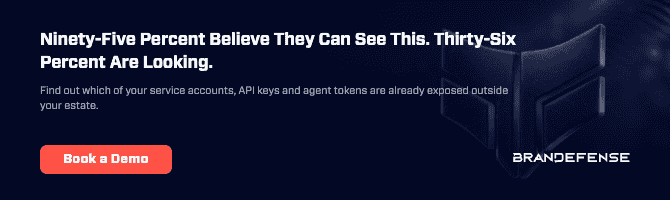 Your Identity Programme Was Built for People. Non-Human Identity Is Now the Leading Way In. 2 Cybersecurity service image with Brandefense branding and call to action.