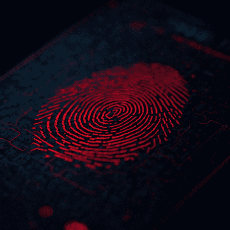 Close-up of a digital fingerprint on a high-tech screen.