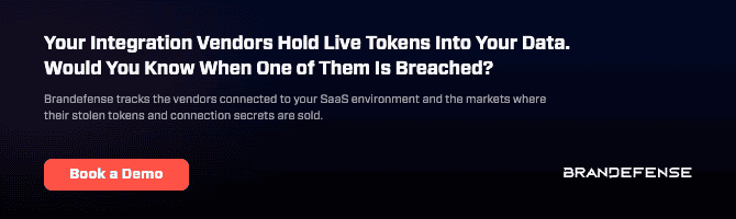Brandefense logo with SaaS security focus and call to action button.