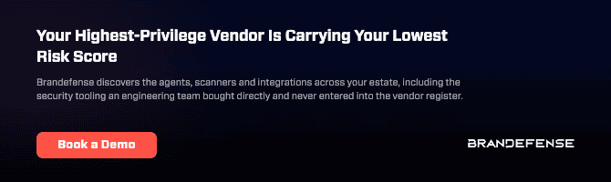 Brandefense logo and security dashboard interface.
