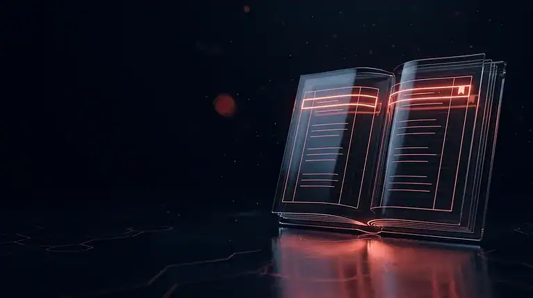 Futuristic digital book representing cybersecurity and data protection.