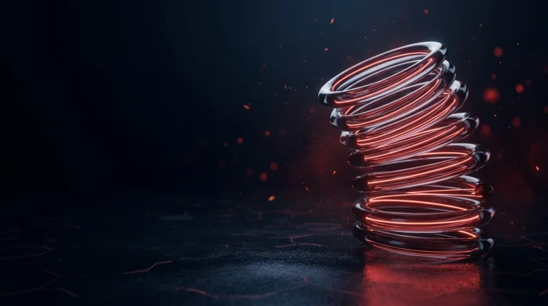 Dark glass dark glass elastic spring coil bouncing back with a red glow with red neon lines, cover art for: DORA in 2026: what the ESAs say about year two