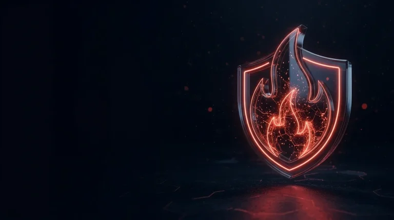 Dark glass dark glass flame shaped like a fire shield with red embers with red neon lines, cover art for: Two Fortinet events of 2026: what to check