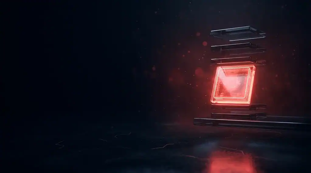 Brandefense cybersecurity lighting with red neon square and dark background.