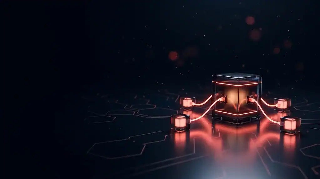 Brandefense cybersecurity hub with glowing connections and node cube.