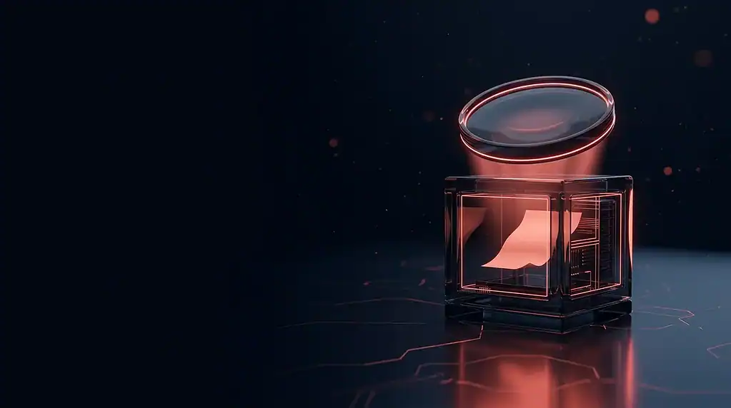 Brandefense MCP Server security analysis tool illustration with glowing red lens and cube.