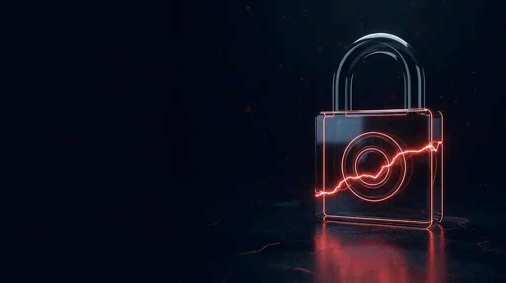 Neon-style padlock with a lightning bolt symbol, representing cybersecurity and protection.
