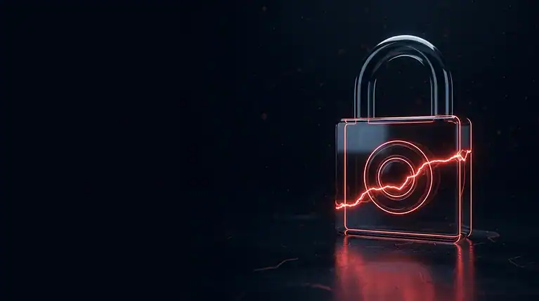 Neon-style padlock with a lightning bolt symbol, representing cybersecurity and protection.