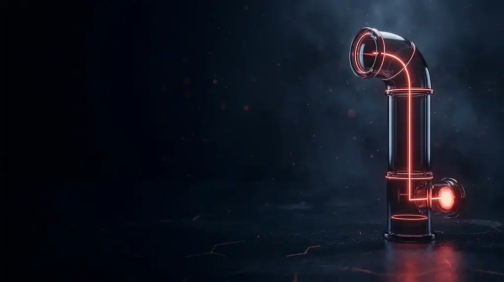 Dark glass periscope with a red beam travelling back down to its glowing eyepiece, cover art for: TeamViewer Update for Support Teams