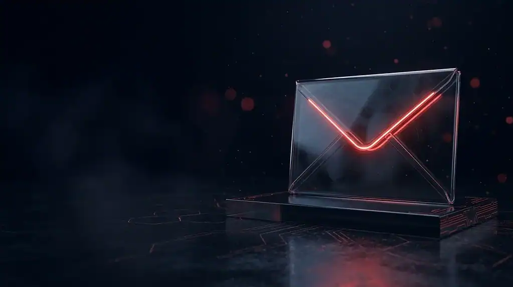 Glass envelope with a glowing red seam on a dark base