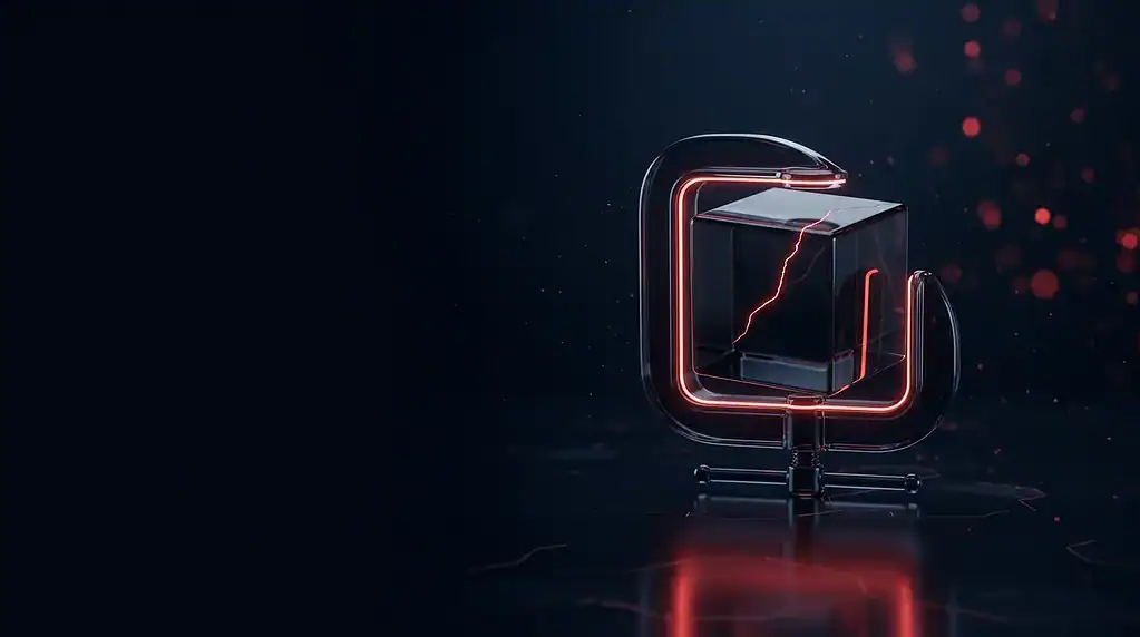 Brandefense server security concept with glowing red cube and circuitry.
