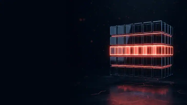 Futuristic digital cube with glowing red lines representing cybersecurity.