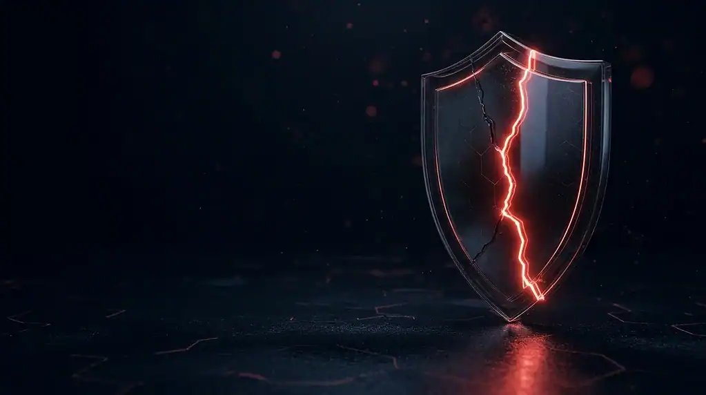 Dark glass shield split by a glowing red crack, cover art for: How to Defend Against PHP2Shell